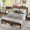 Rustic Brown Platform Bed Metal Frame with Charging Station and Storage Headboard